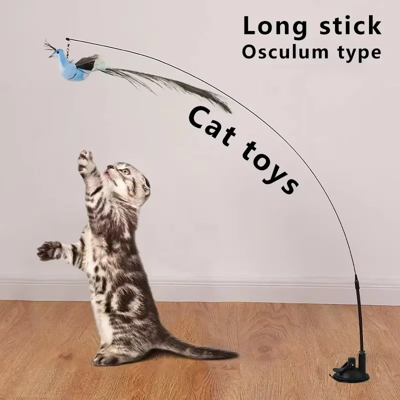 Simulation Bird Cat Toys Funny Interactive Peacock with Bell Cat Stick Toy for Kitten Playing Teaser Wand Toys Pet Cats Supplies